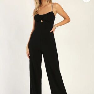 Famous Fashionista Black Rhinestone Wide-Leg Jumpsuit